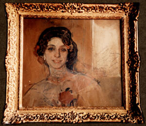 Retrato en gouache, óleo y clarión sobre papel, y en tonos sepia