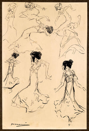 Boceto con apuntes en distintas posturas de baile