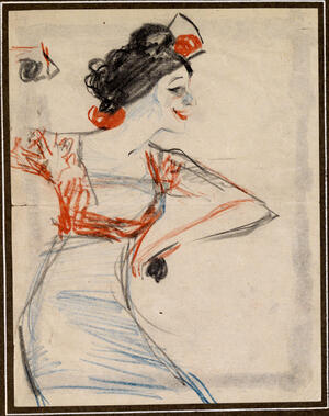 Retrato de perfil con brazos en cuarta y castañuelas