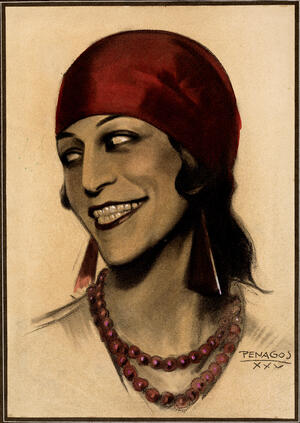 Retrato en pastel, presumiblemente a partir de una fotografía de Dora Kallmus, vestida de gitana