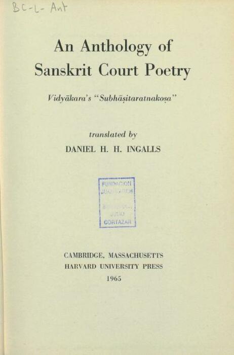 An anthology of Sanskrit Court poetry